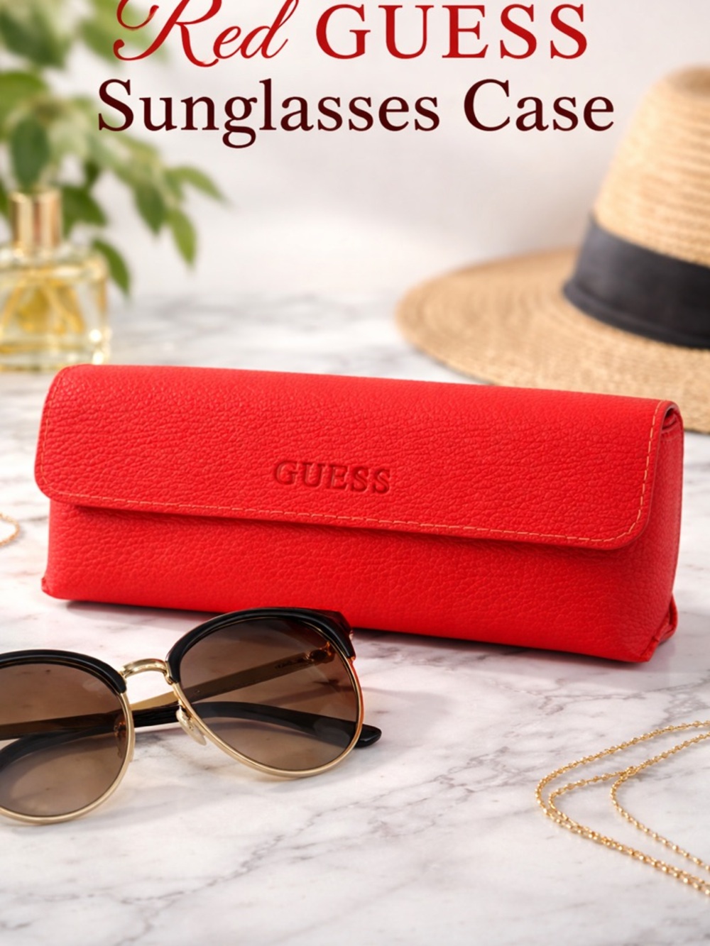 GUESS Red Eyeglasses & Sunglasses Case Pebbled Hard Shell w/ Cleaning Cloth